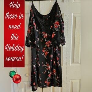 Xhilaration Black and Red Floral Dress